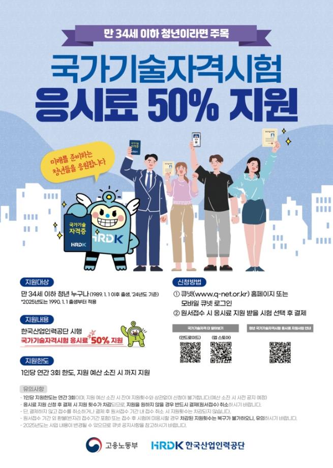 만 34세 이하 대상 국가기술자격시험 응시료 50% 지원